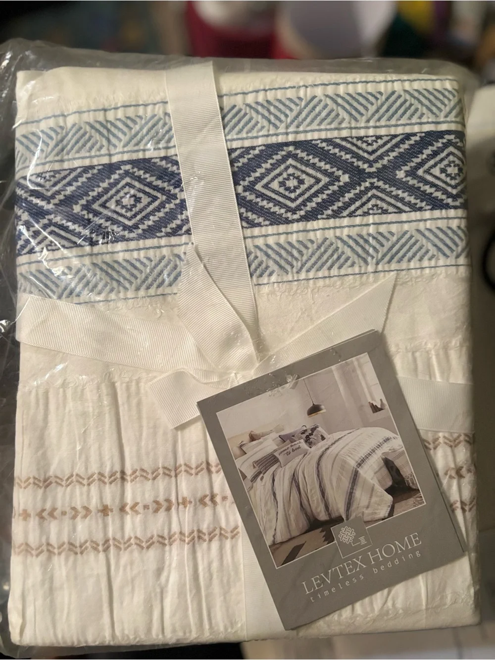Levtex Blue and Cream Striped Comforter Set